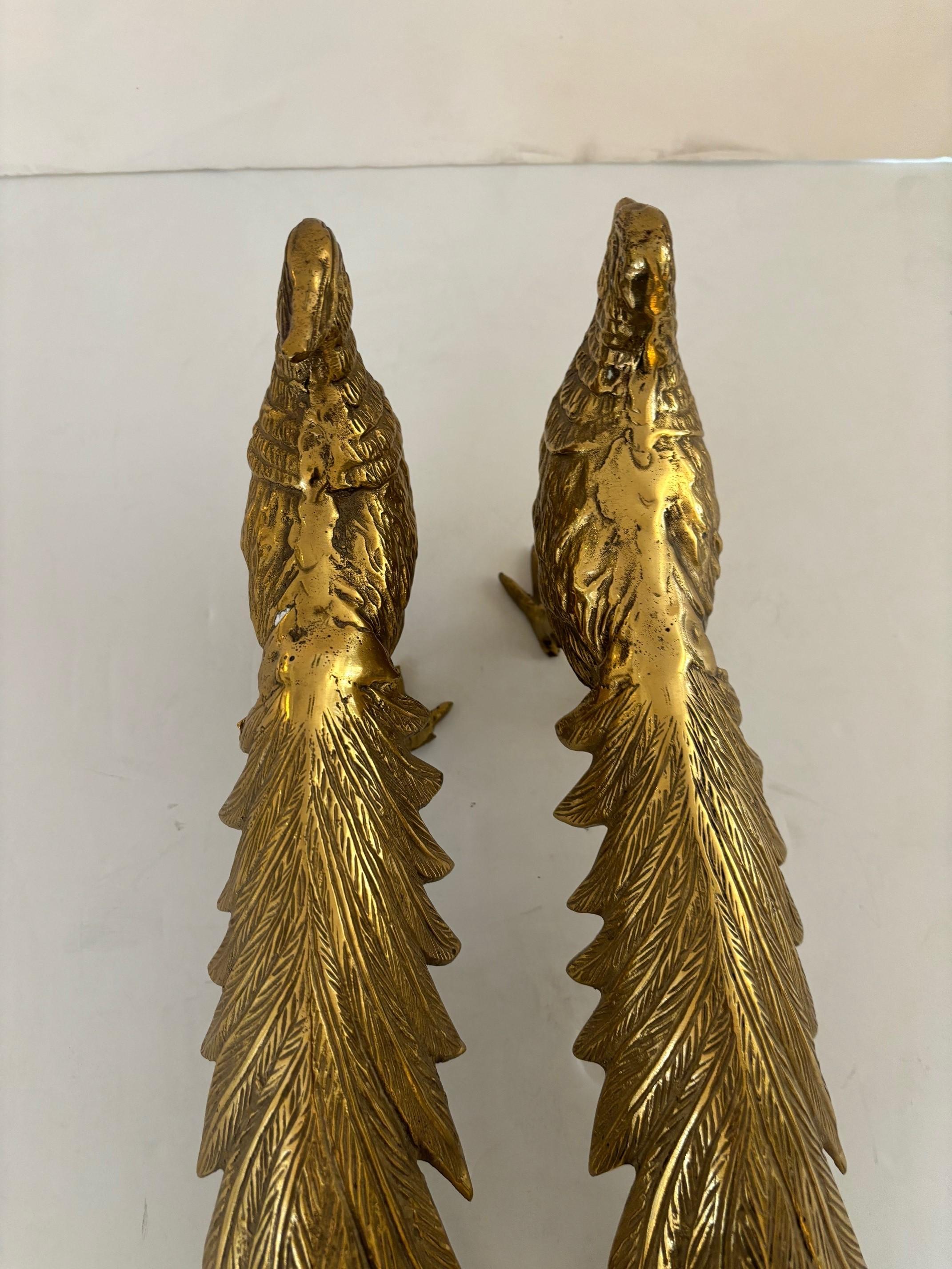 Mid-20th Century Pair of Vintage Solid Brass Male and Female Pheasant Bird Sculptures For Sale