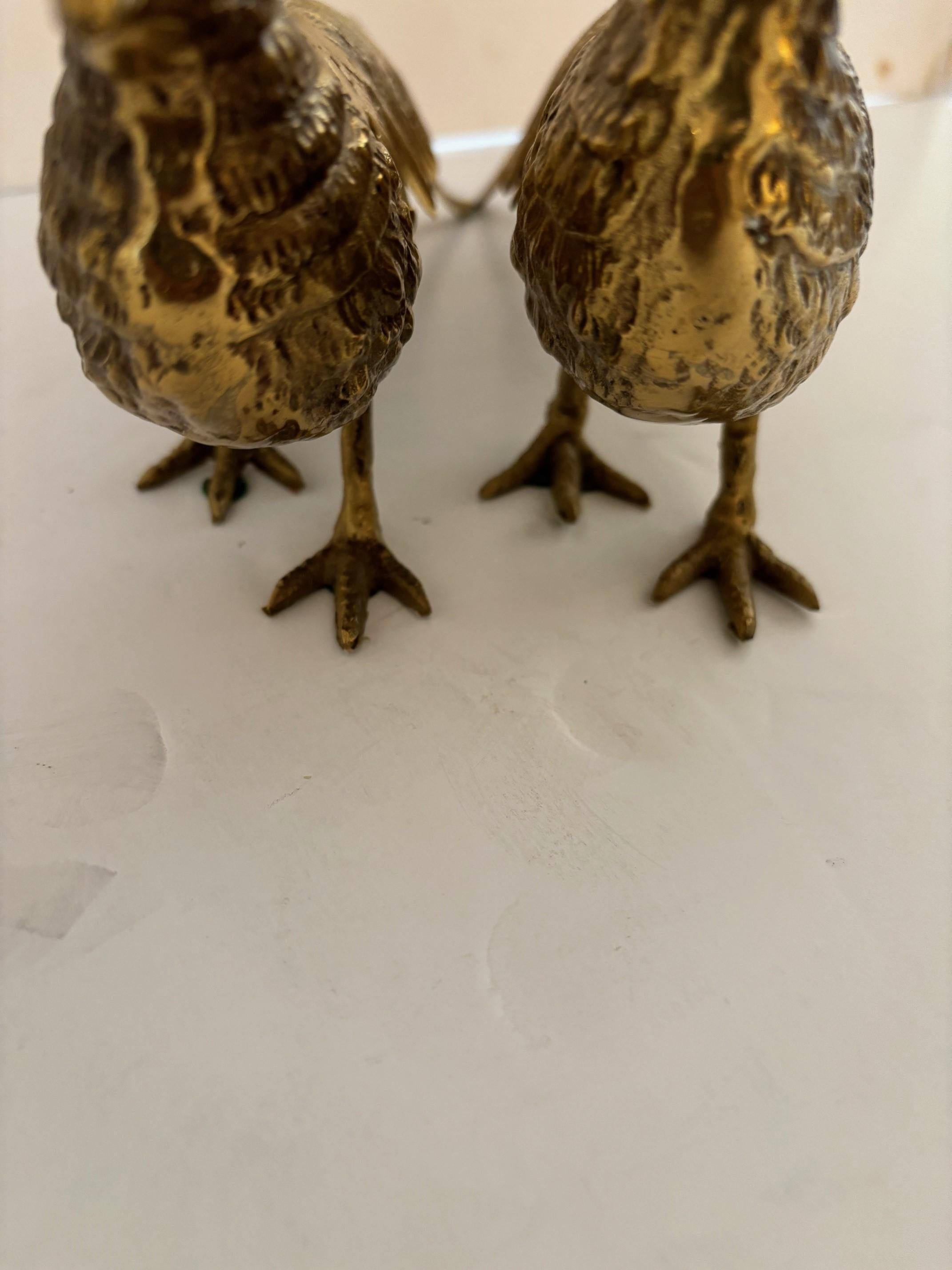 Metal Pair of Vintage Solid Brass Male and Female Pheasant Bird Sculptures For Sale