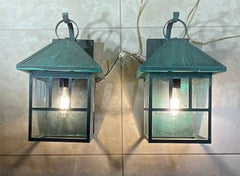 Pair of Vintage Solid Brass Outdoor Lanterns – Arts & Crafts Mission Style