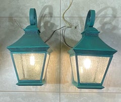 Pair of Vintage Solid Brass Outdoor Lanterns – Arts & Crafts Mission Style