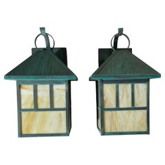 Pair of Vintage Solid Brass Outdoor Lanterns – Arts 
Crafts Mission Style