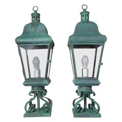 Pair of Vintage Solid Brass Post Lanterns. 27”H x 8”.5 x 8”.5