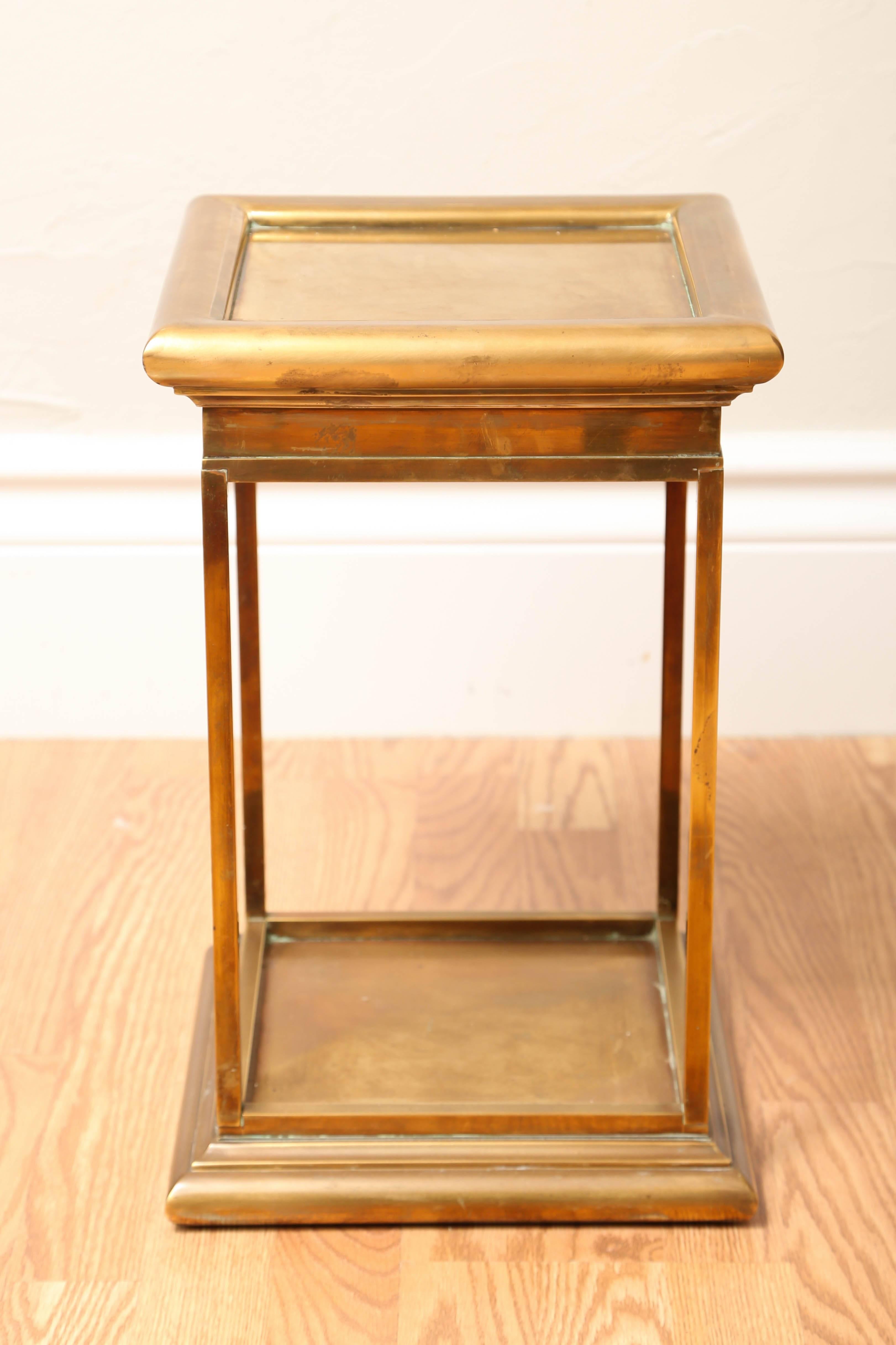 Solid brass accent tables with a lovely natural patina by Chapman. Could be used as pedestals.