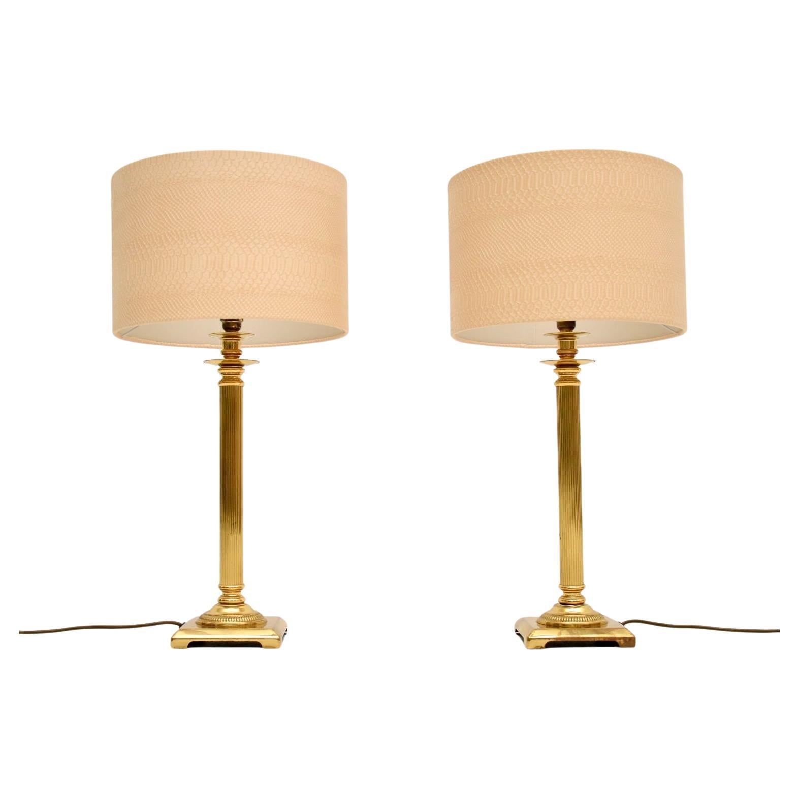 Pair of Vintage Solid Brass Table Lamps For Sale