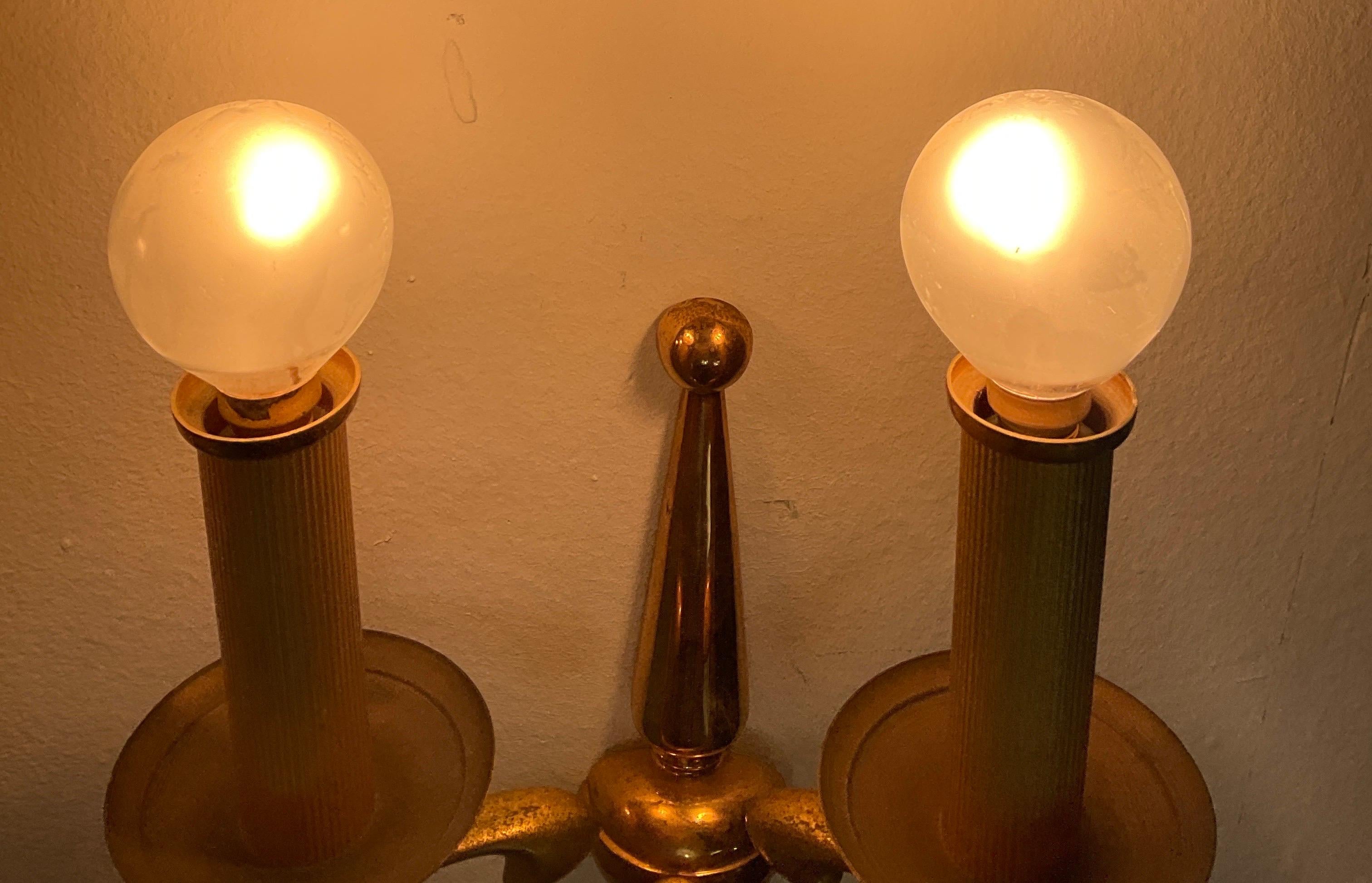 Pair of vintage solid brass wall lamps by Sciolari Rome, 1960s For Sale 6