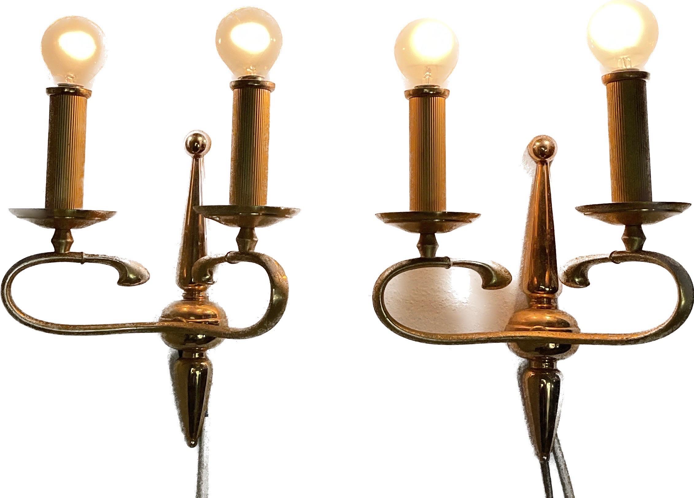 Pair of vintage solid brass wall lamps by Sciolari Rome, 1960s For Sale 8