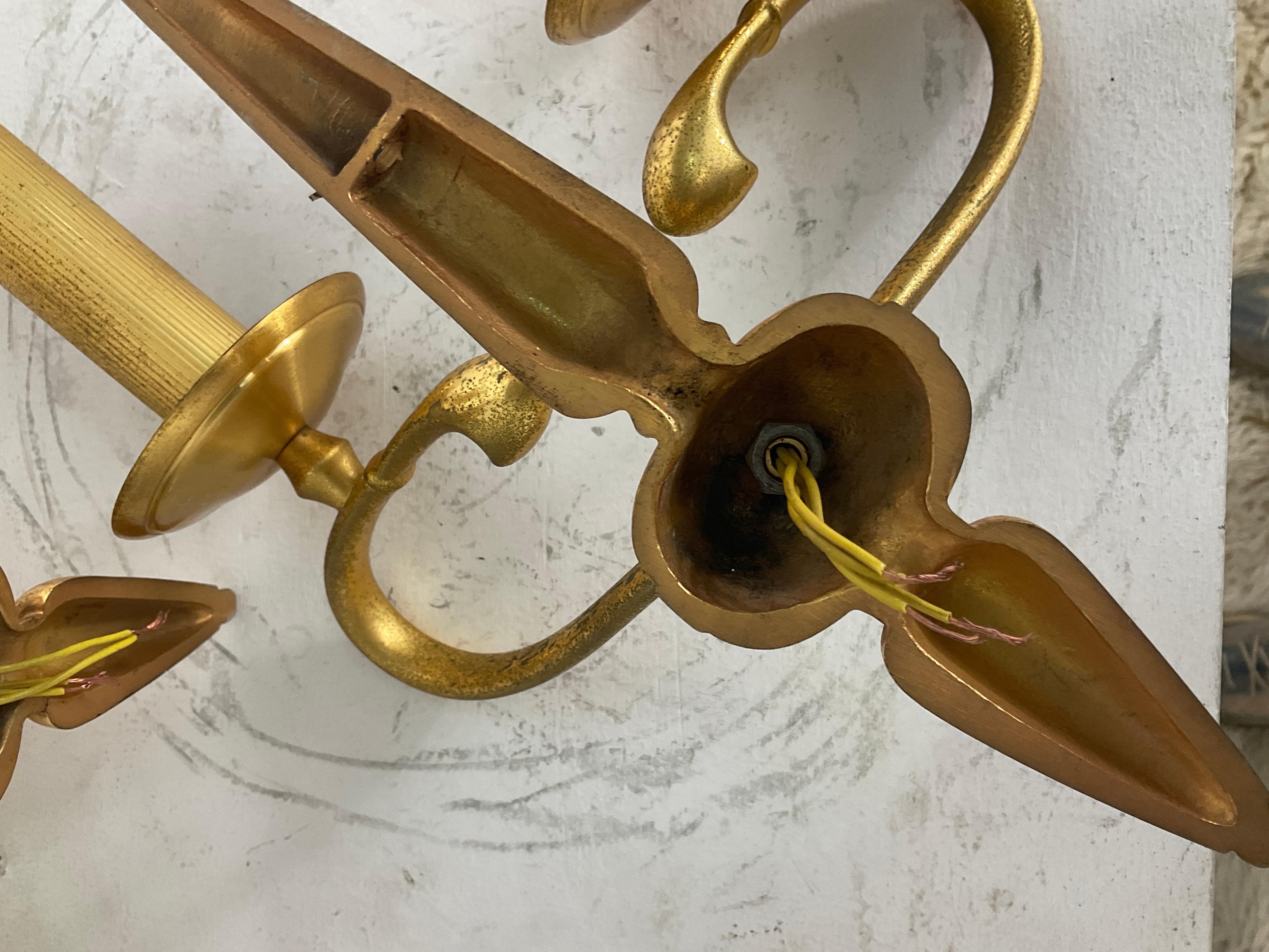 Pair of vintage solid brass wall lamps by Sciolari Rome, 1960s For Sale 9