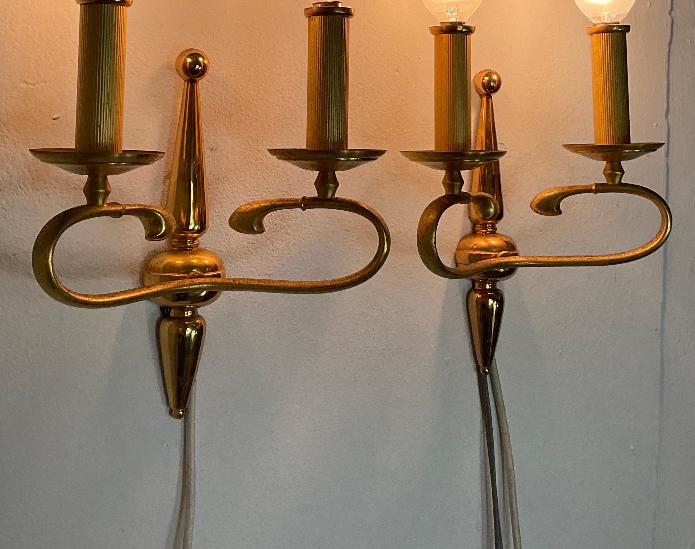 Pair of vintage solid brass wall lamps by Sciolari Rome, 1960s For Sale 2