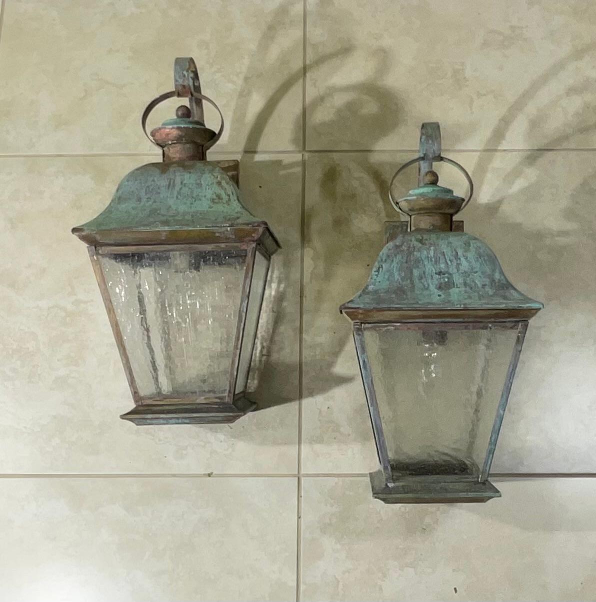Pair of Vintage Solid Brass Wall Lantern For Sale 4