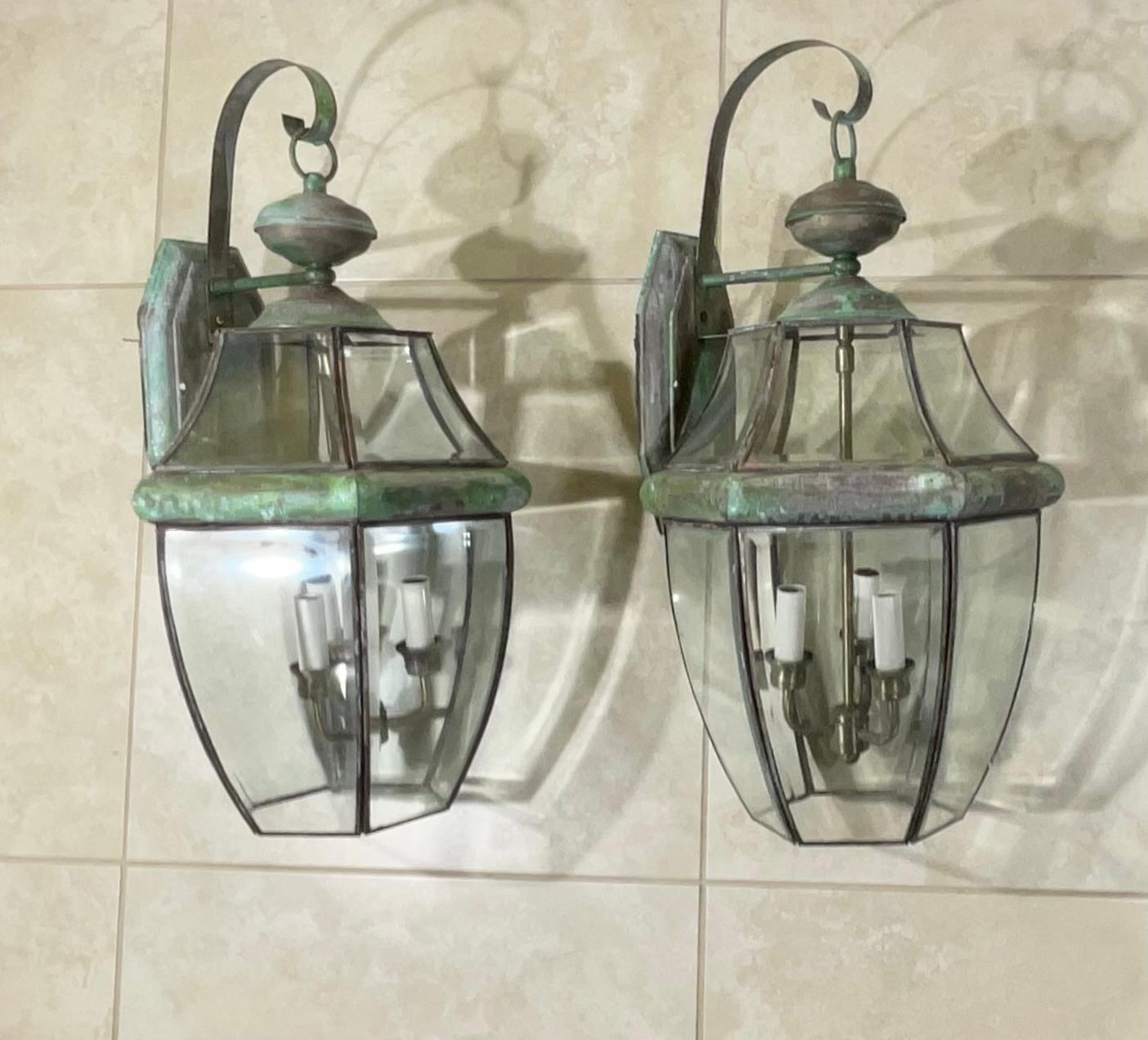 Pair of Vintage Solid Brass Wall Lantern For Sale 5