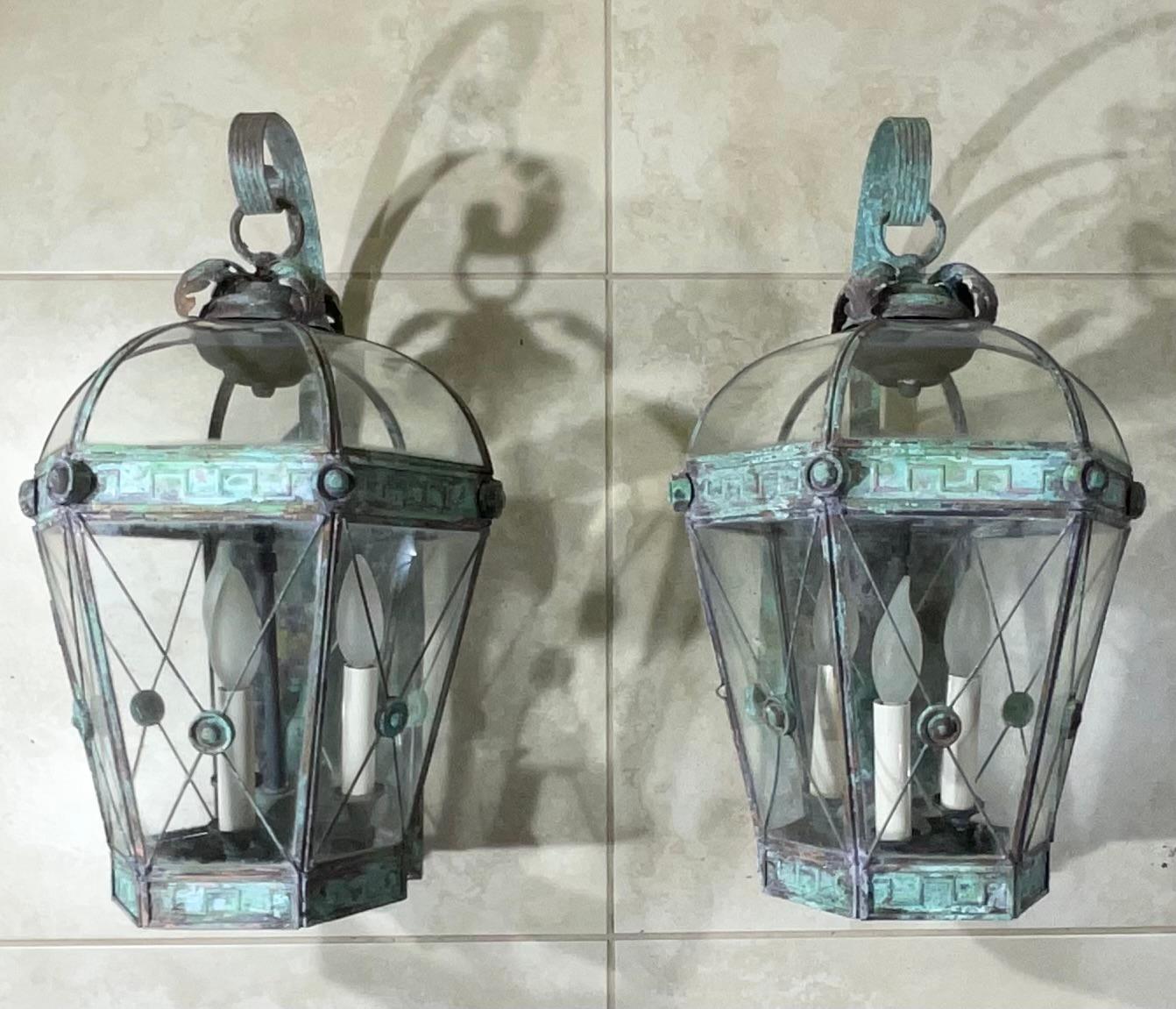 Pair of Vintage Solid Brass Wall Lantern For Sale 6