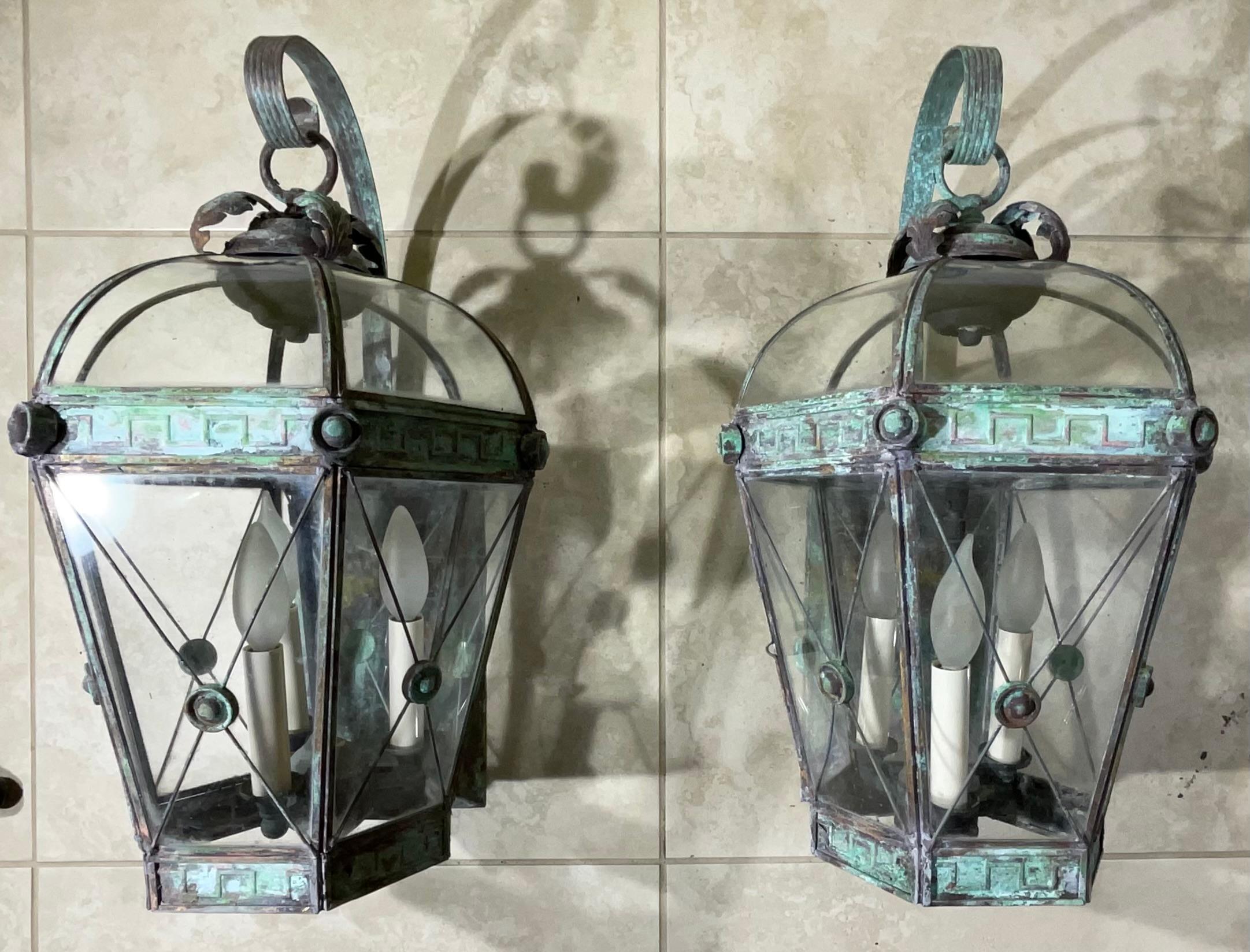 Pair of Vintage Solid Brass Wall Lantern For Sale 7
