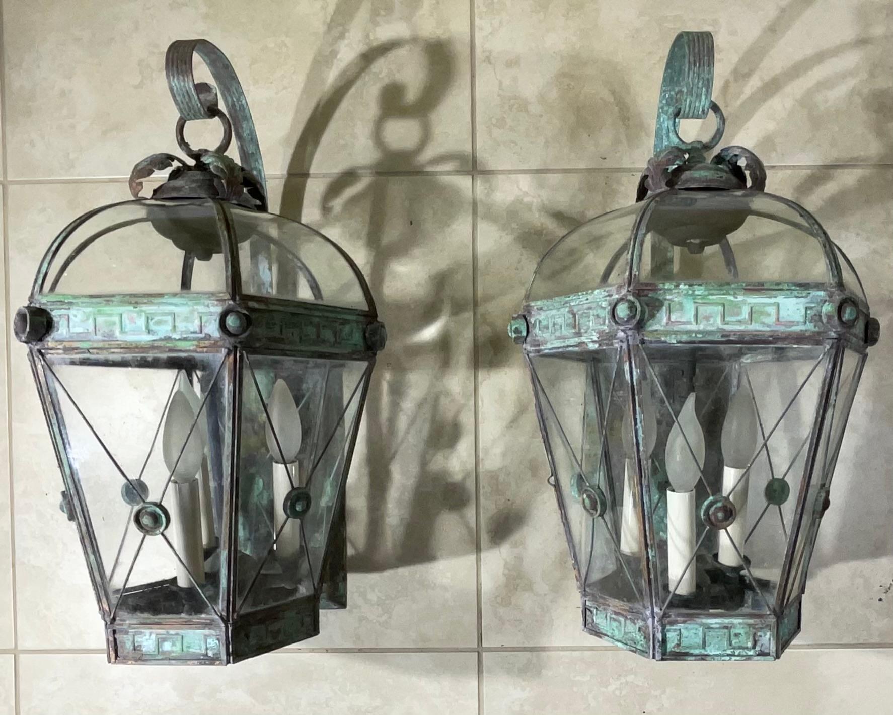 Pair of Vintage Solid Brass Wall Lantern For Sale 8