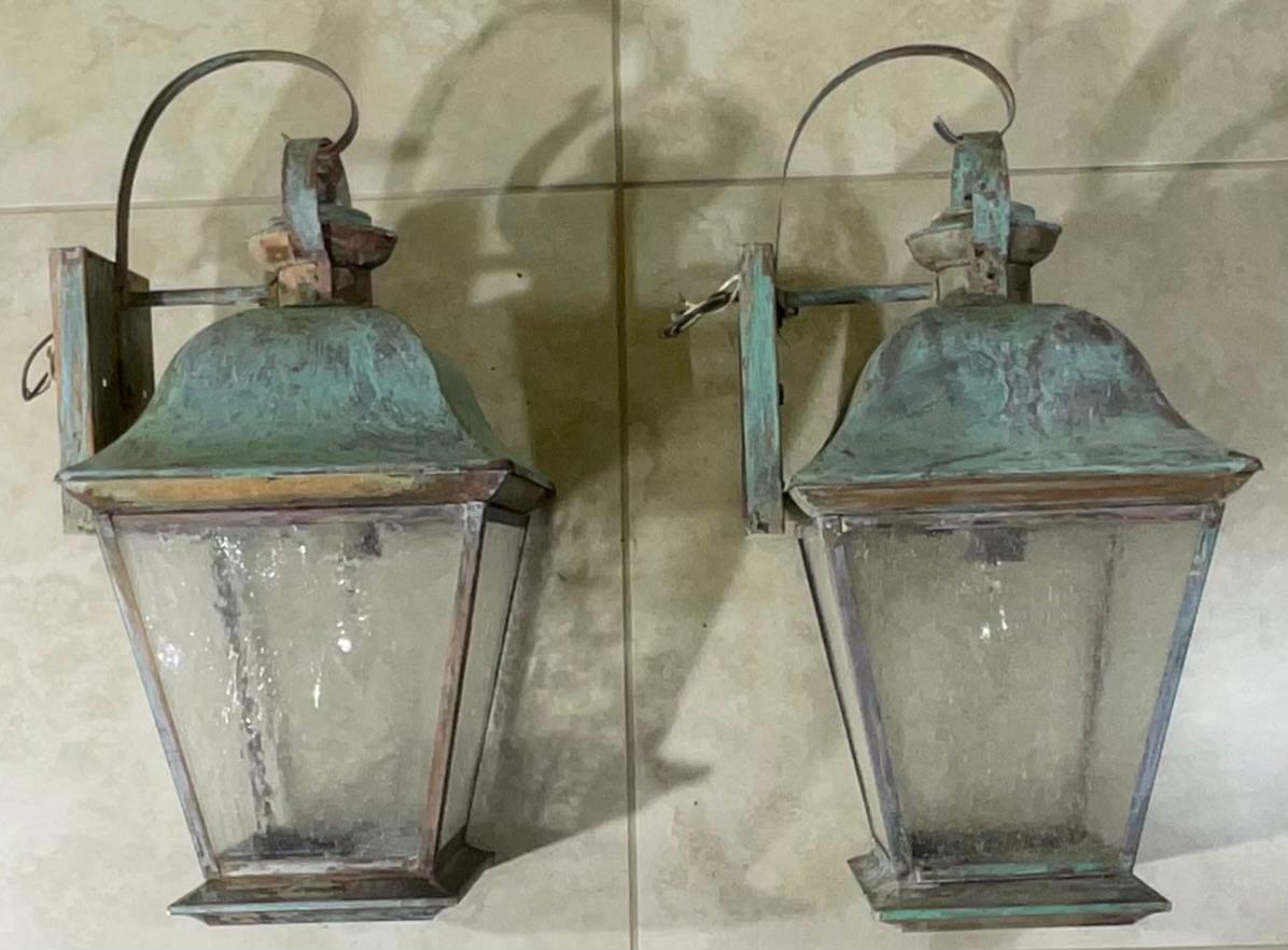 Pair of Vintage Solid Brass Wall Lantern For Sale 8