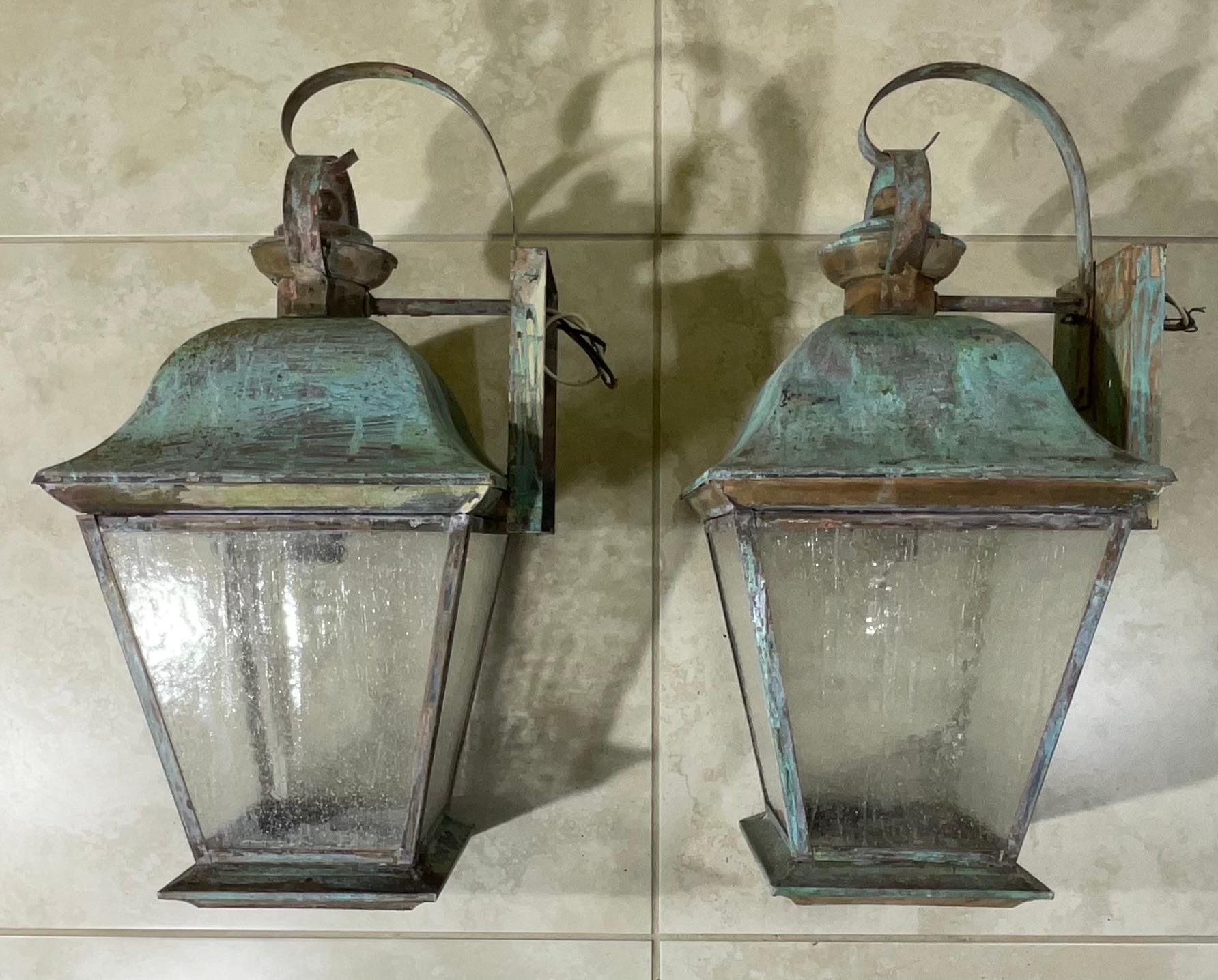 Pair of Vintage Solid Brass Wall Lantern For Sale 9