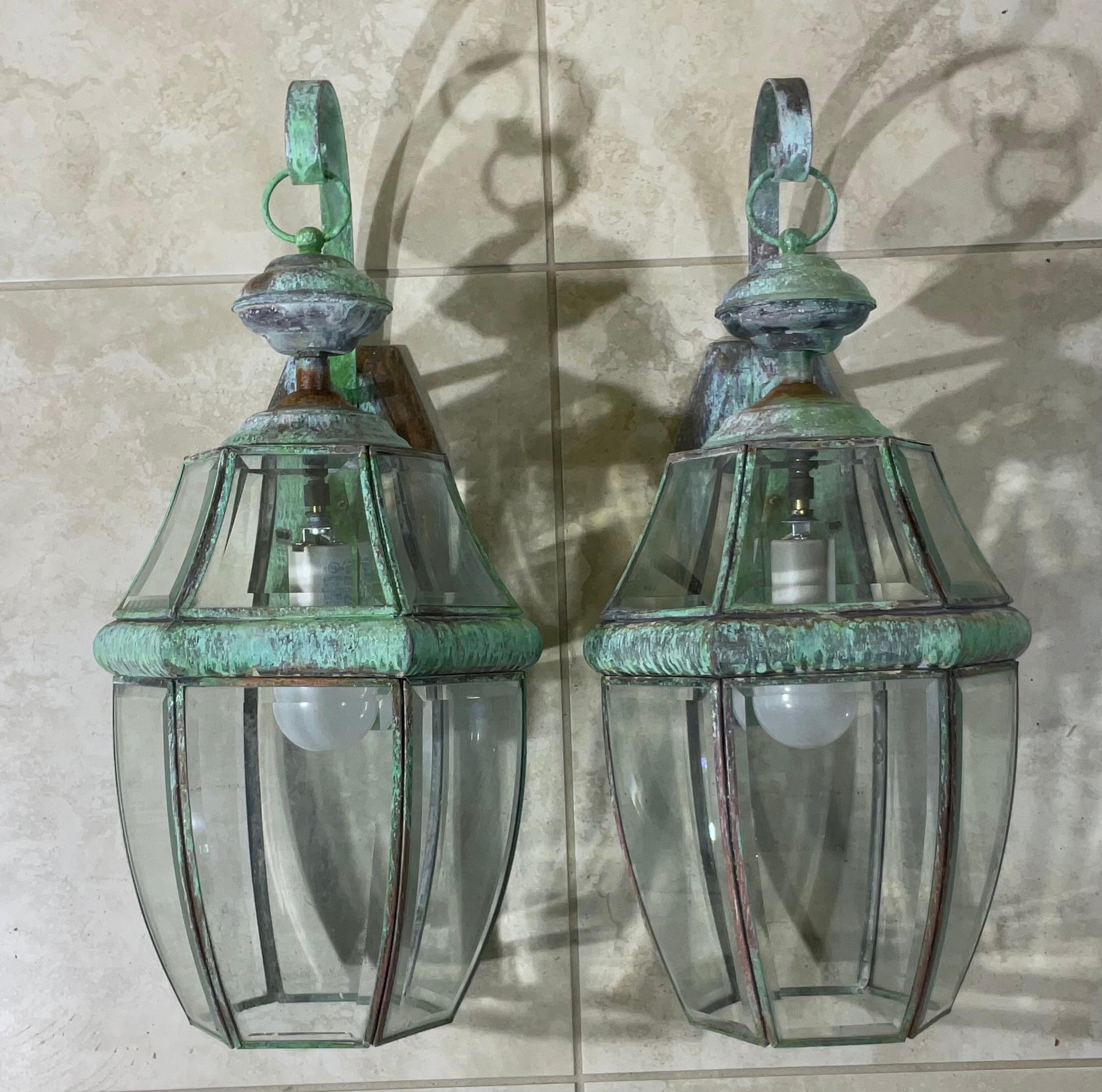 American Pair of Vintage Solid Brass Wall Lantern