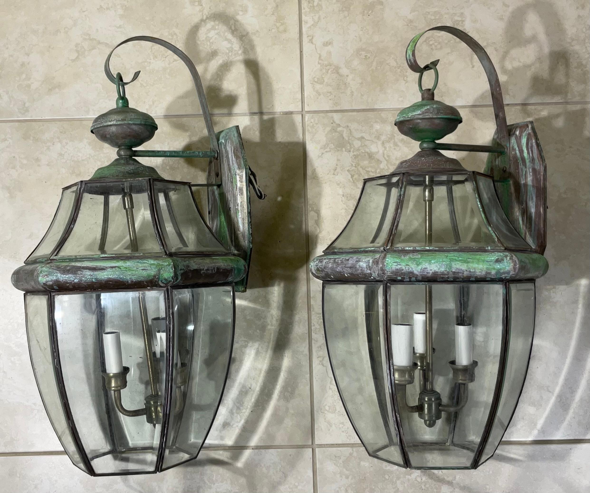 American Pair of Vintage Solid Brass Wall Lantern For Sale