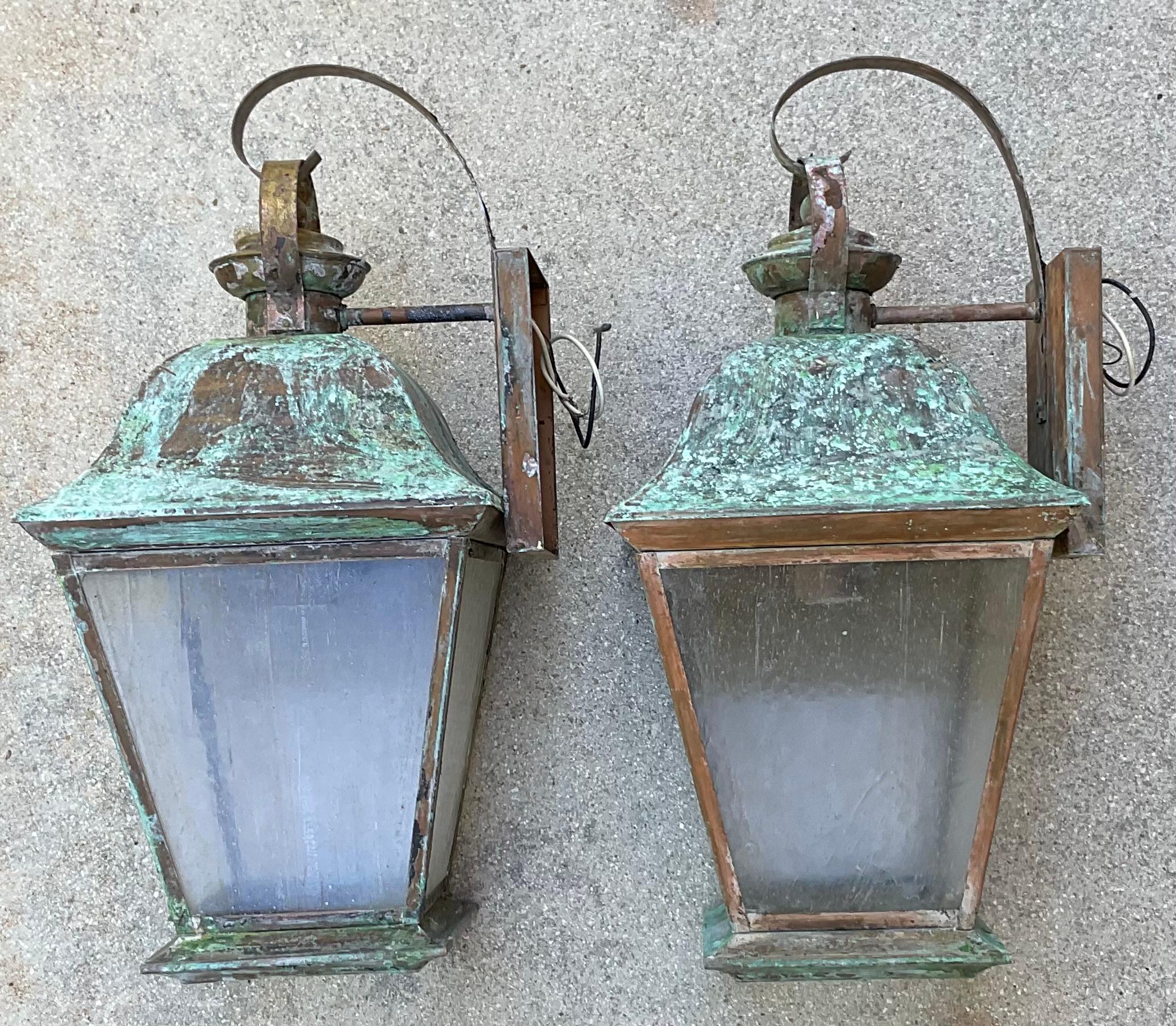 American Pair of Vintage Solid Brass Wall Lantern
