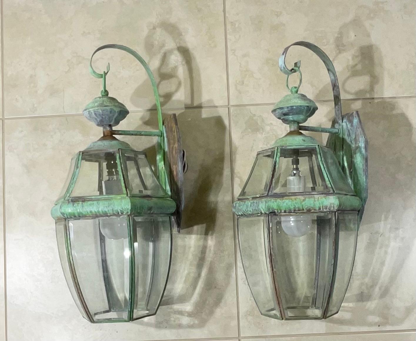 20th Century Pair of Vintage Solid Brass Wall Lantern