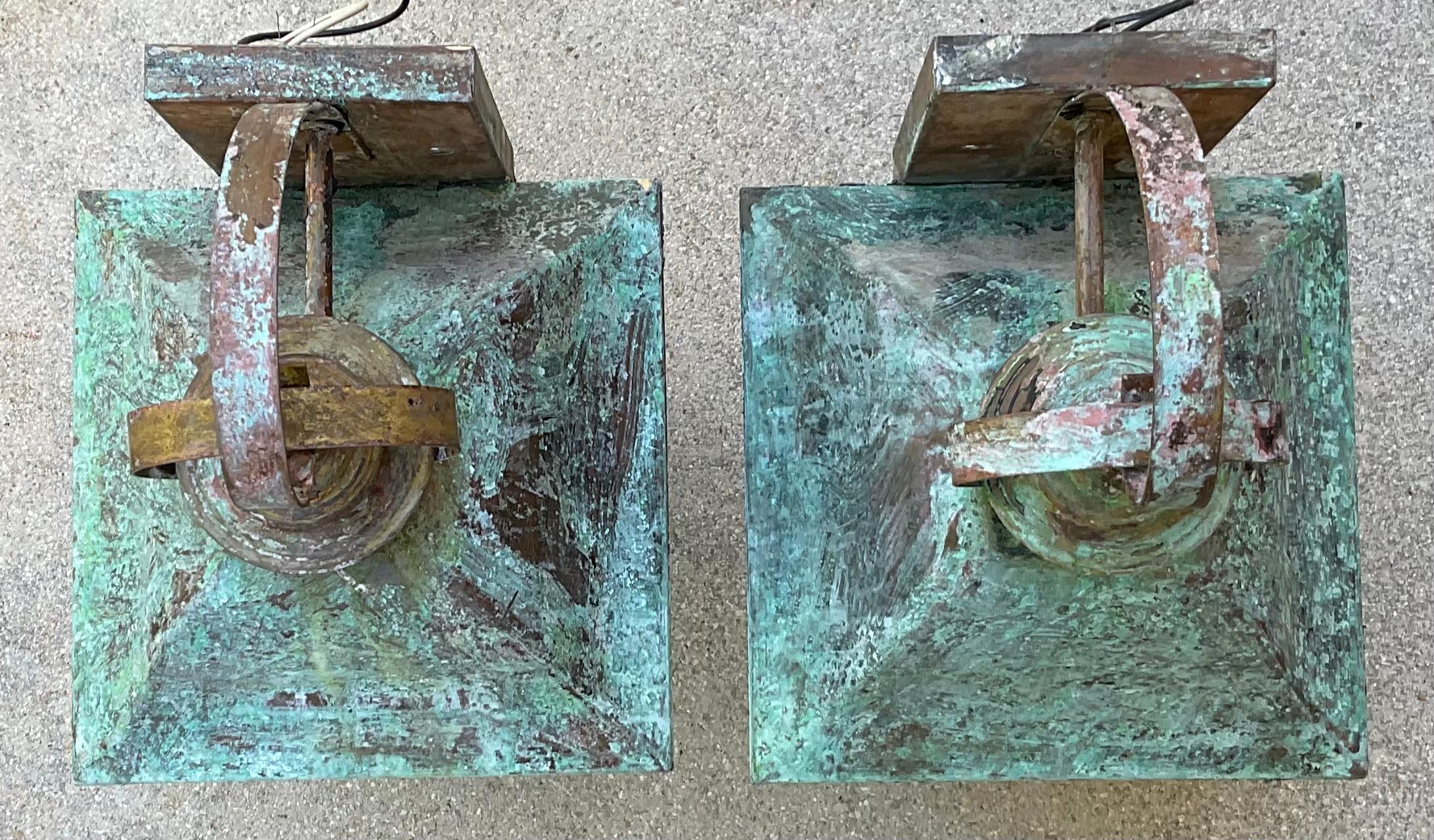 20th Century Pair of Vintage Solid Brass Wall Lantern