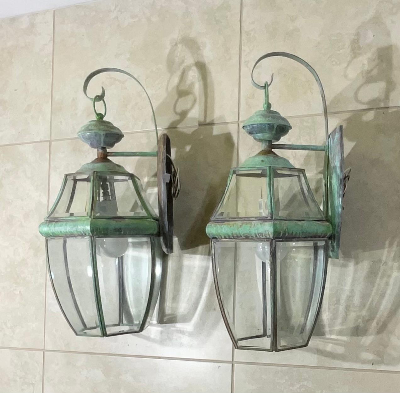 Pair of Vintage Solid Brass Wall Lantern 1