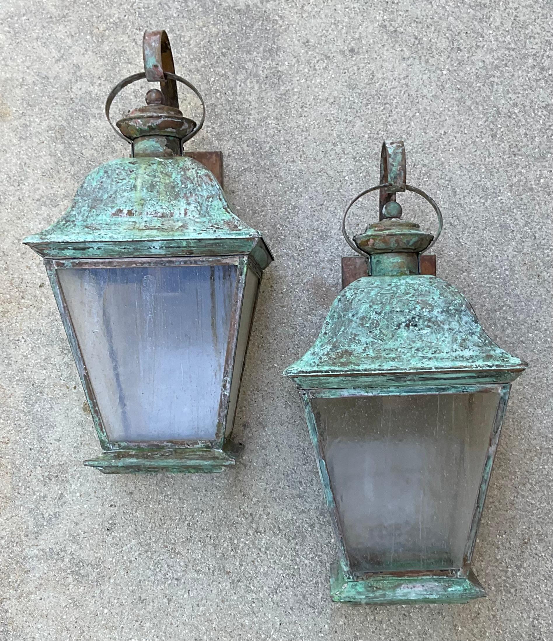 Pair of Vintage Solid Brass Wall Lantern 1