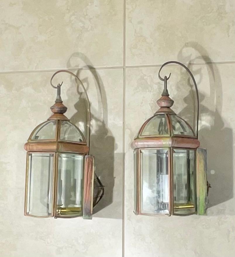 Pair of Vintage Solid Brass Wall Lantern For Sale 1