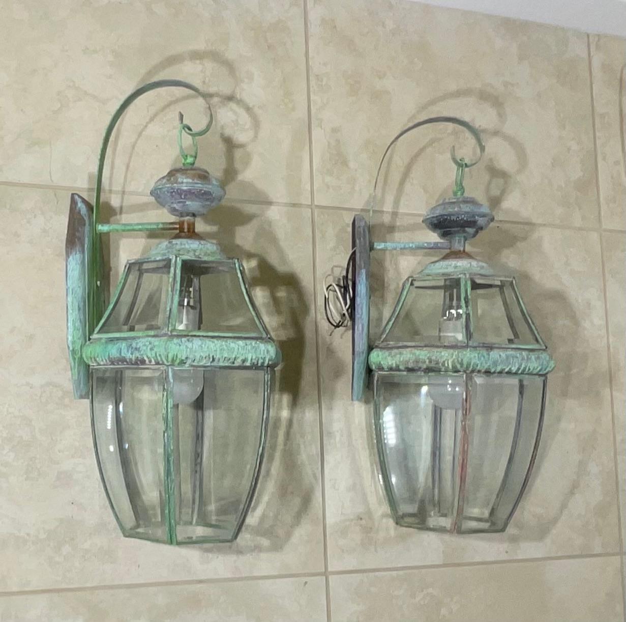Pair of Vintage Solid Brass Wall Lantern 2