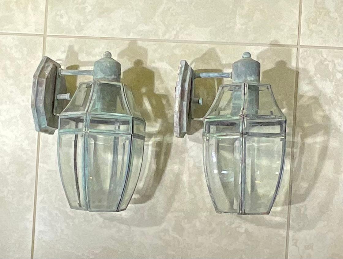 Pair of Vintage Solid Brass Wall Lantern For Sale 2