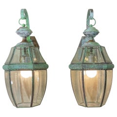 Pair of Vintage Solid Brass Wall Lantern
