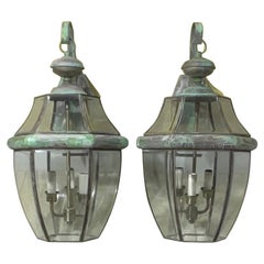 Pair of Vintage Solid Brass Wall Lantern
