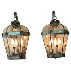 Pair of Vintage Solid Brass Wall Lantern