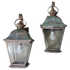 Pair of Vintage Solid Brass Wall Lantern