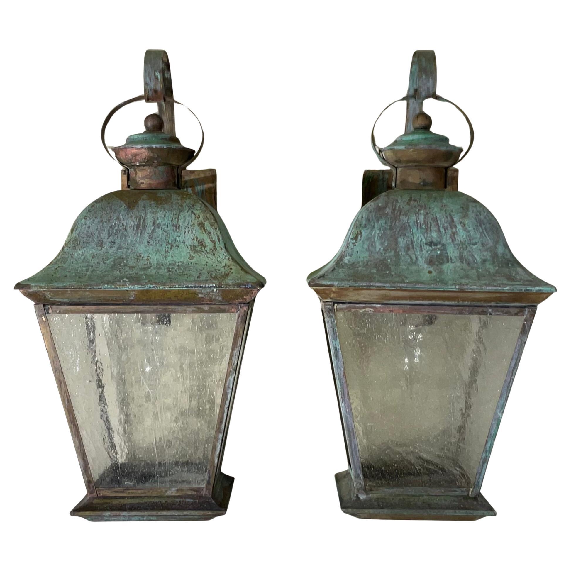 Pair of Vintage Solid Brass Wall Lantern For Sale