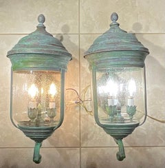 Pair of Vintage Solid Brass Wall Lanterns /Sconces 22”x10”x11”.5