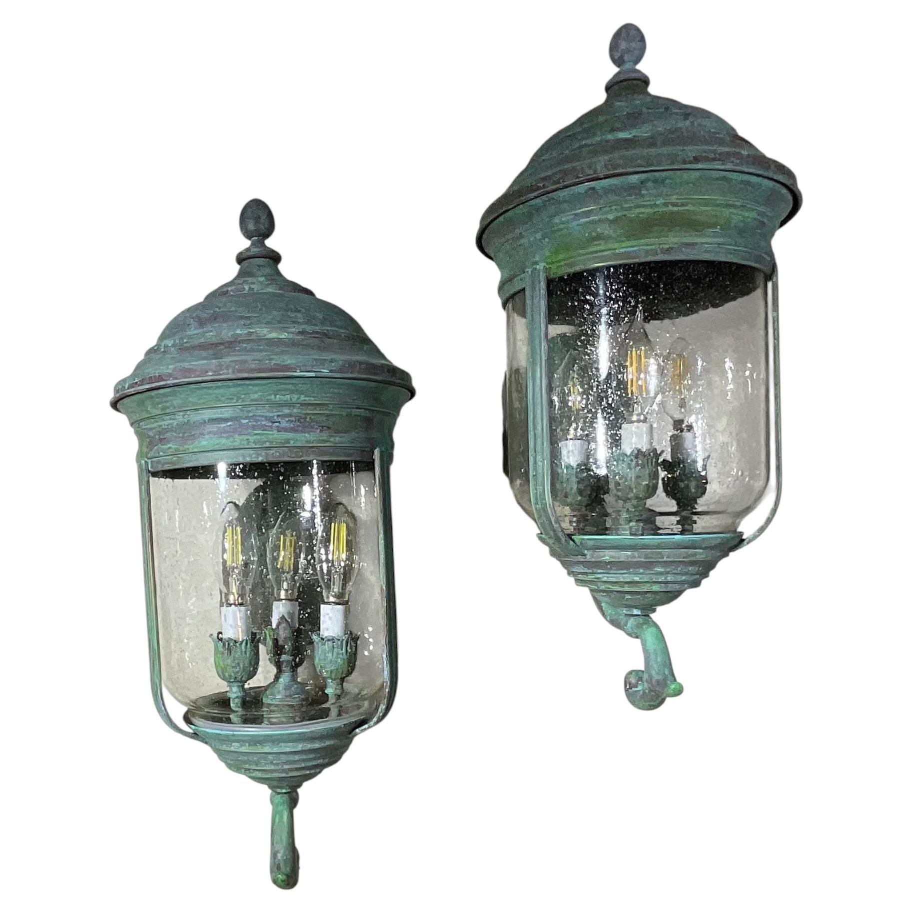 Pair of Vintage Solid Brass Wall Lanterns /Sconces 22”x10”x11”.5
