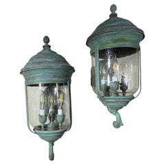 Pair of Vintage Solid Brass Wall Lanterns /Sconces 22”x10”x11”.5
