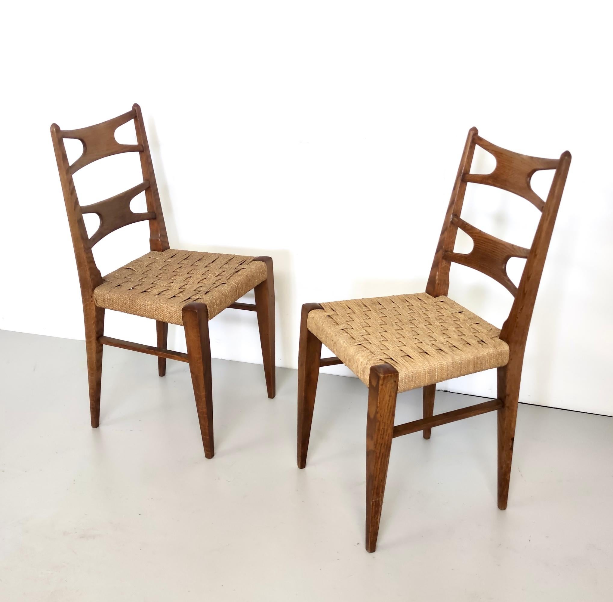 Italian Pair of Vintage Solid Durmast and Rattan Chairs, Italy For Sale