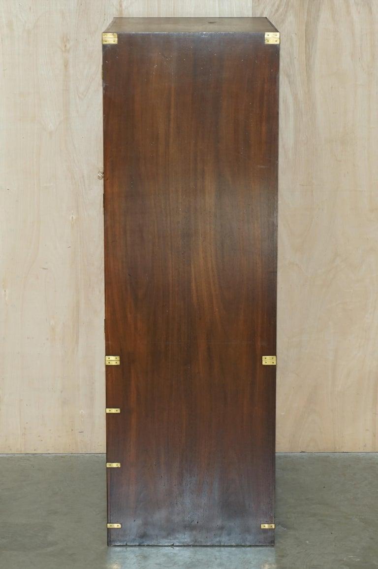 Pair of Vintage Solid Hardwood & Brass Military Campaign Wardrobes with Drawers For Sale 4