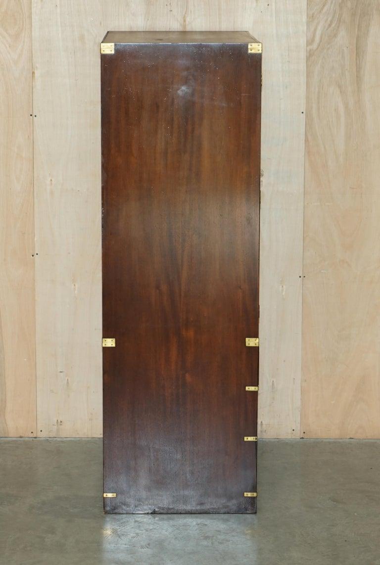 20th Century Pair of Vintage Solid Hardwood & Brass Military Campaign Wardrobes with Drawers For Sale