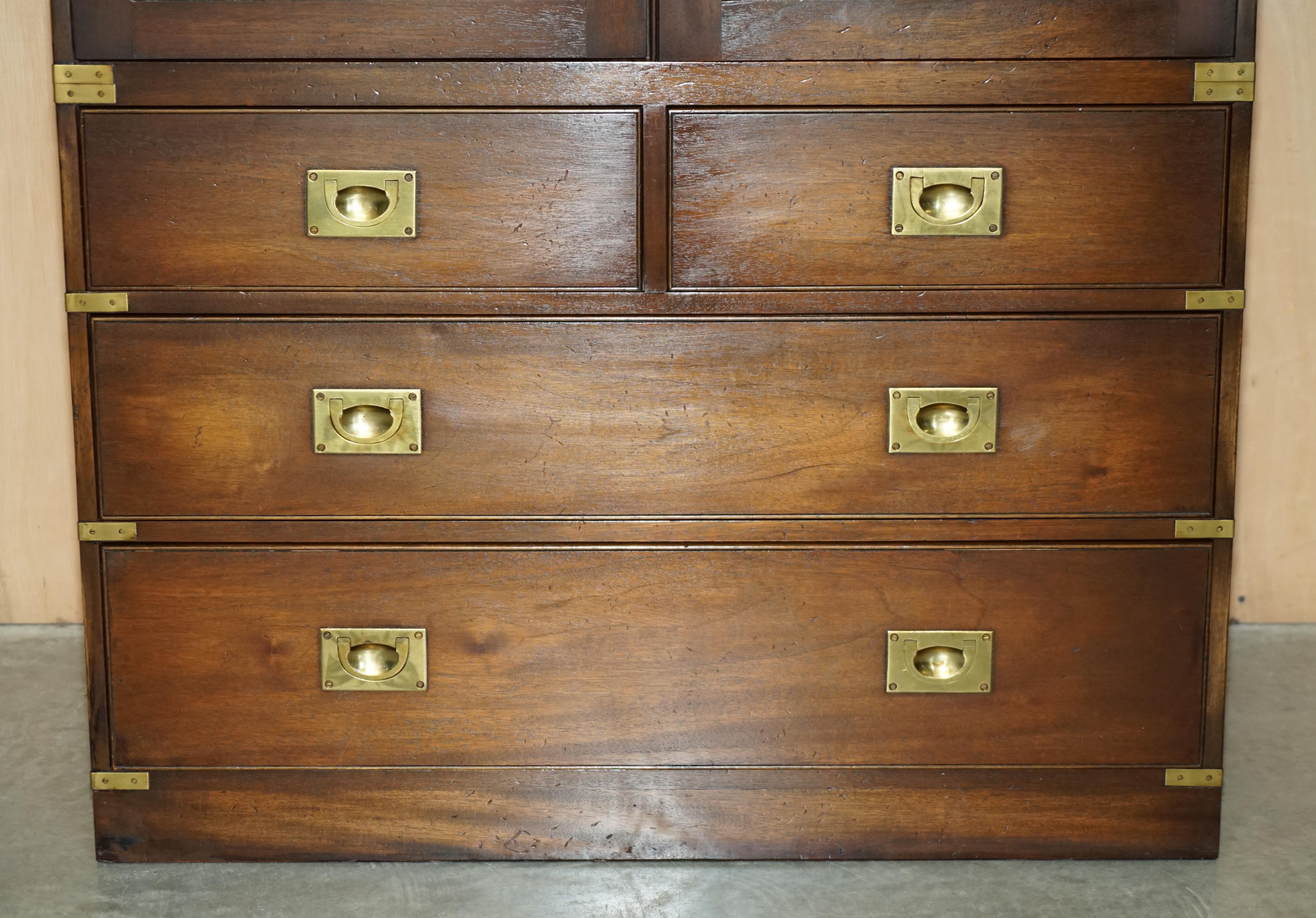 Pair of Vintage Solid Hardwood & Brass Military Campaign Wardrobes with Drawers For Sale 2