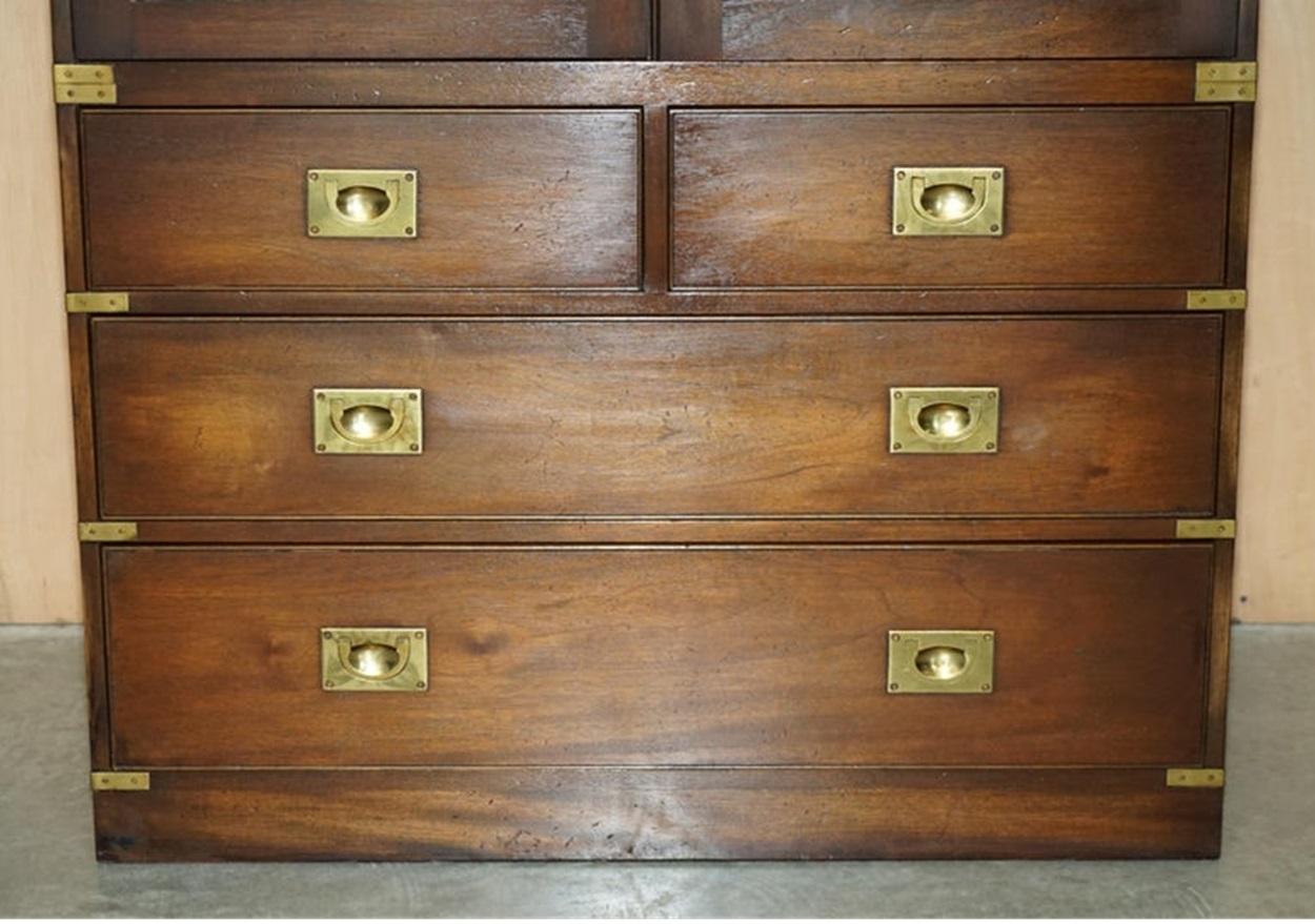Pair of Vintage Solid Hardwood & Brass Military Campaign Wardrobes with Drawers For Sale 1