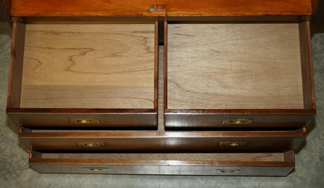 Pair of Vintage Solid Hardwood & Brass Military Campaign Wardrobes with Drawers For Sale 2