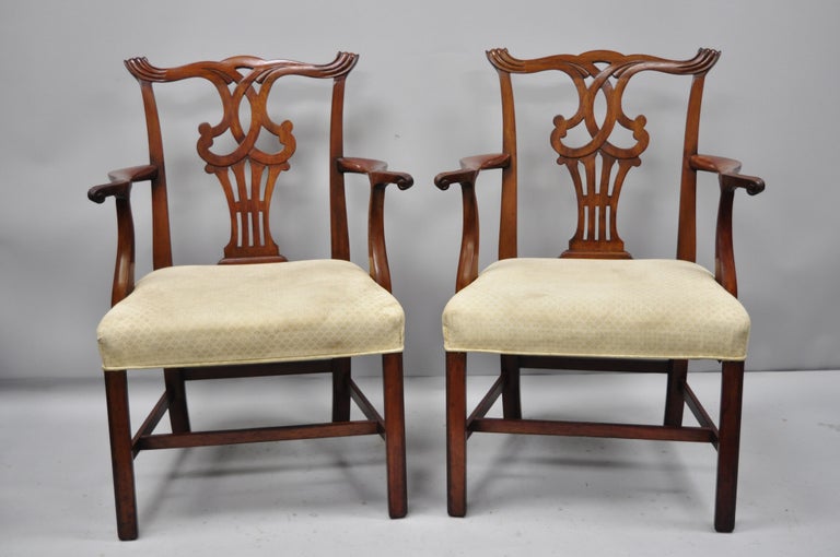 Pair Vintage Solid Mahogany Chippendale Style Dining ...
