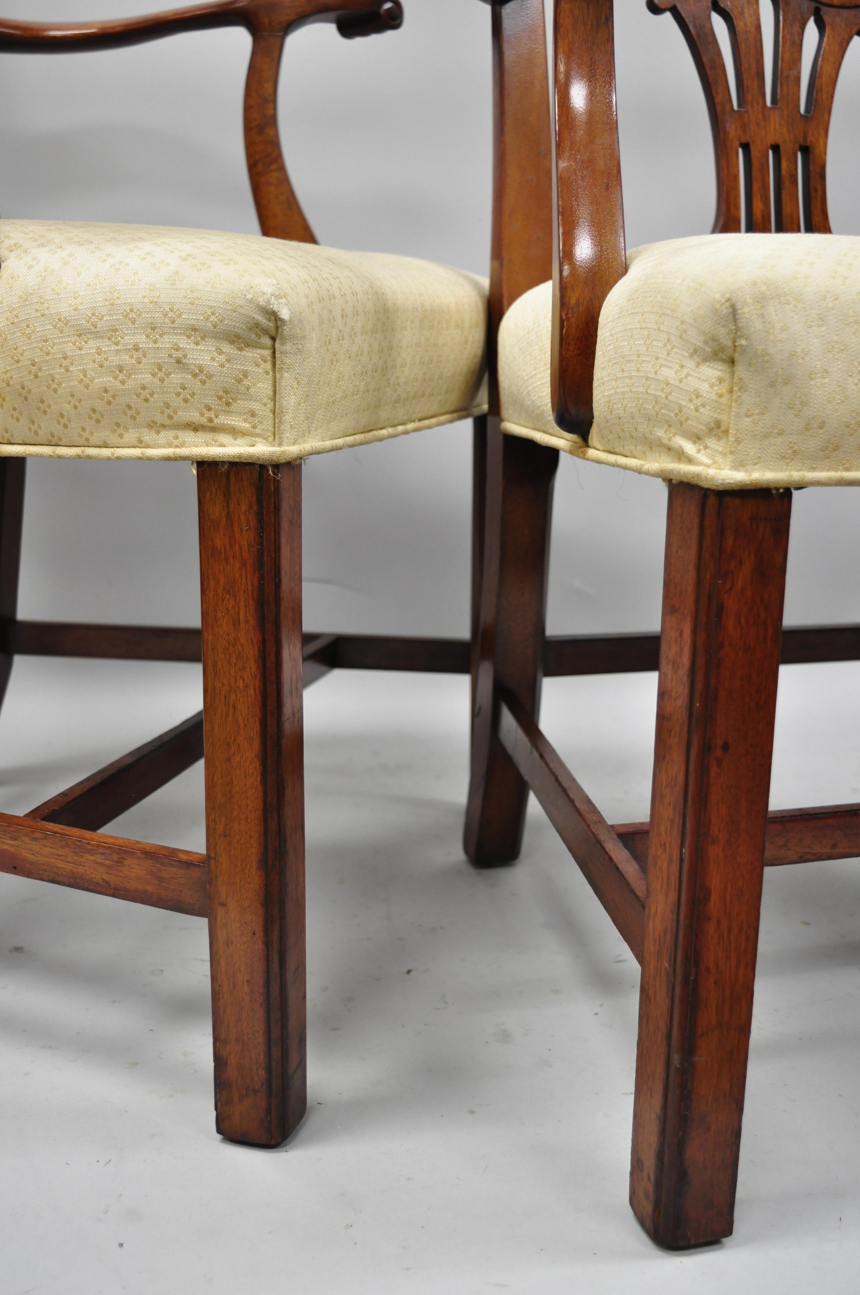 20th Century Pair of Vintage Solid Mahogany Chippendale Style Dining Chairs Armchairs