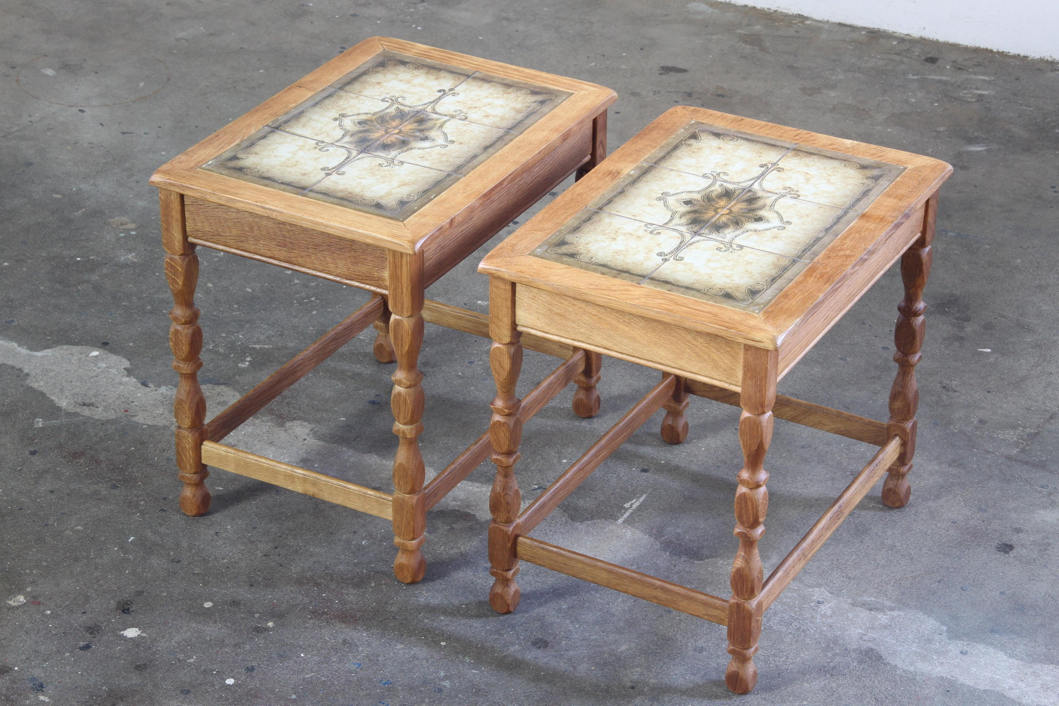 Pair of Vintage Solid Oak Brutalist Danish Side Tables, H. Kjærnulf ...