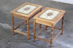 Pair of Vintage Solid Oak Brutalist Danish Side Tables, H. Kjærnulf style, 1960s