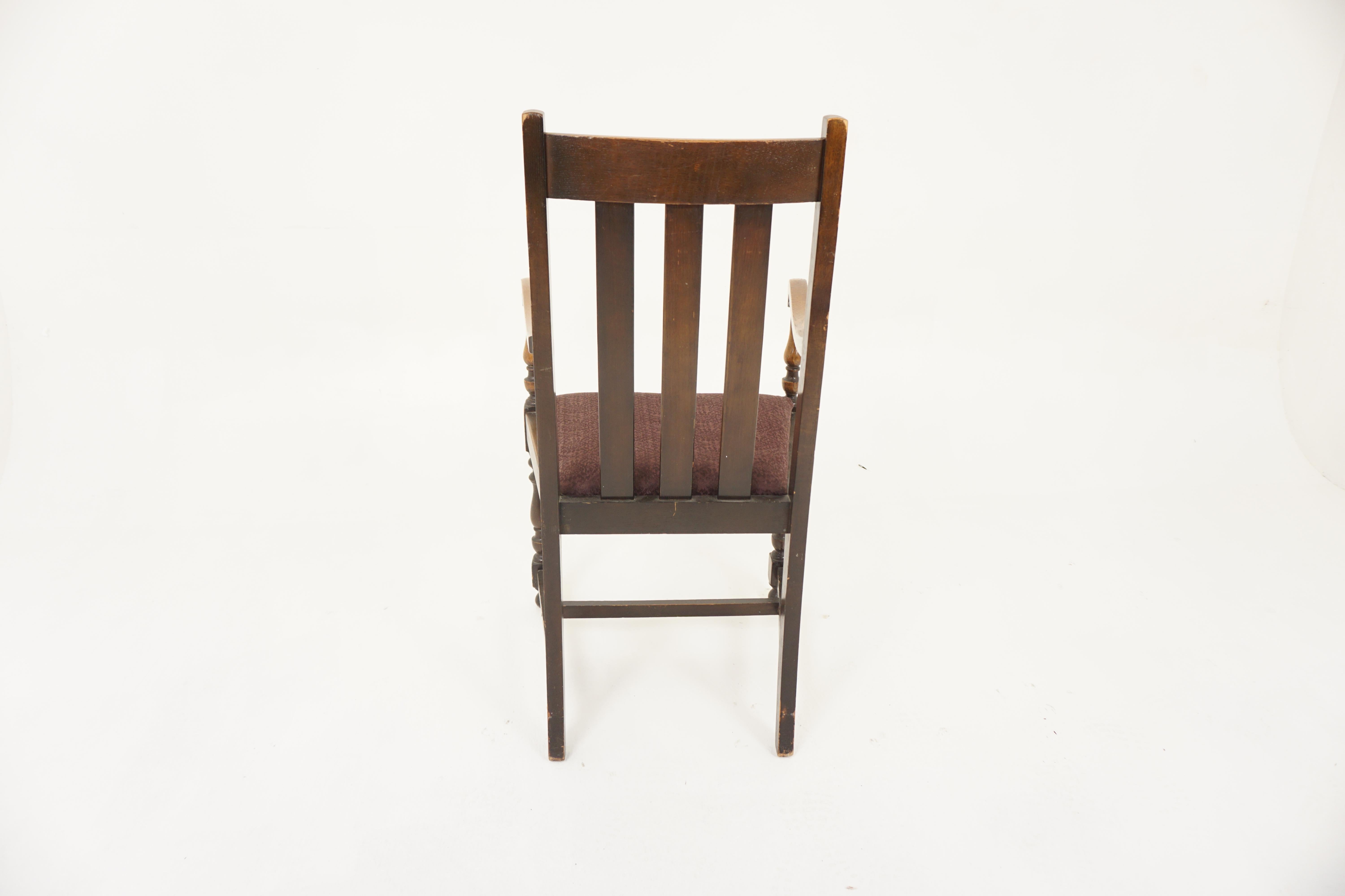 Pair Of Vintage Solid Oak High Back Chairs, Lift Out Seats, Scotland 1920, H1202 For Sale 4