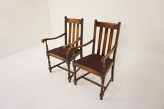 Pair Of Vintage Solid Oak High Back Chairs, Lift Out Seats, Scotland 1920, H1202