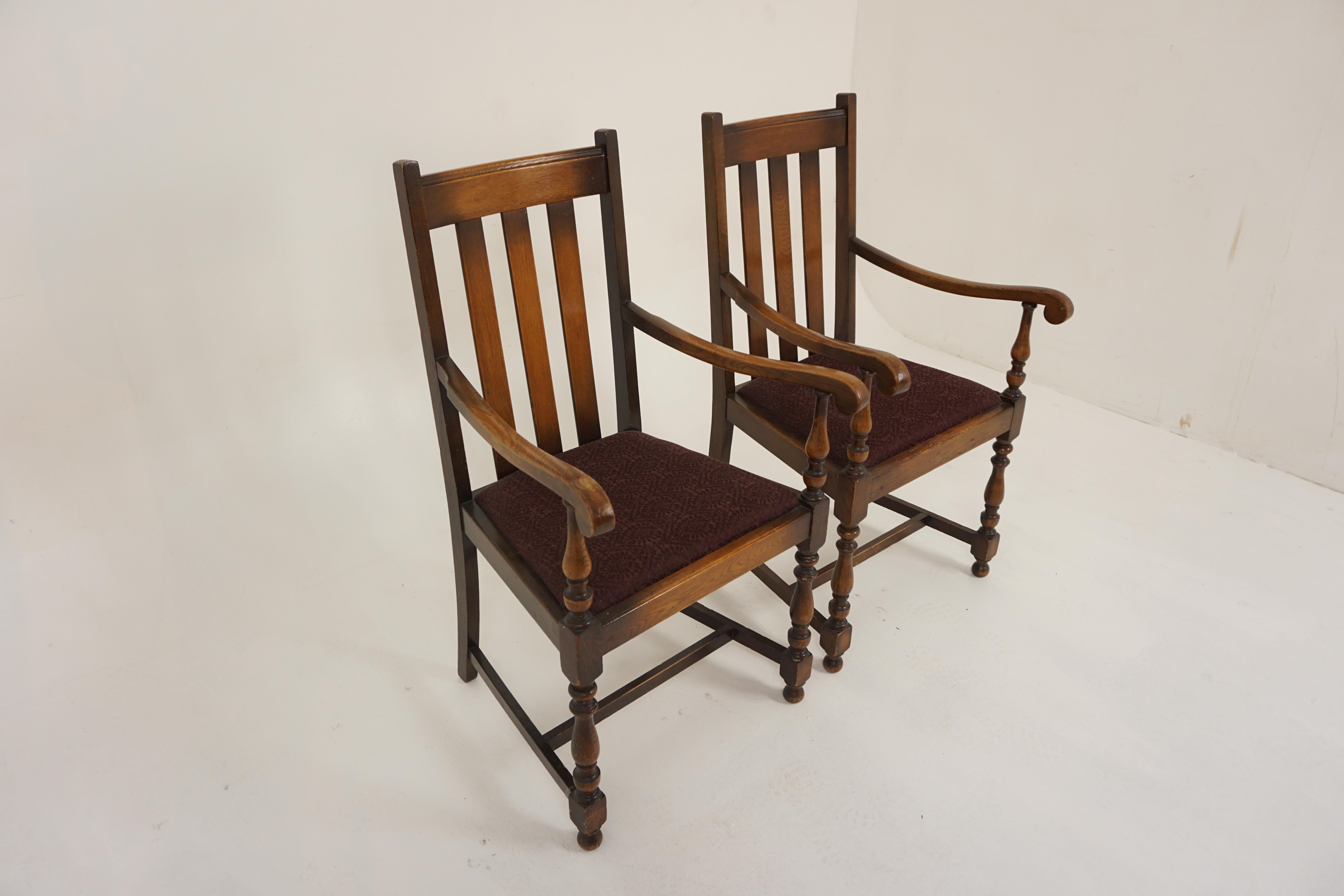 Scottish Pair Of Vintage Solid Oak High Back Chairs, Lift Out Seats, Scotland 1920, H1202 For Sale